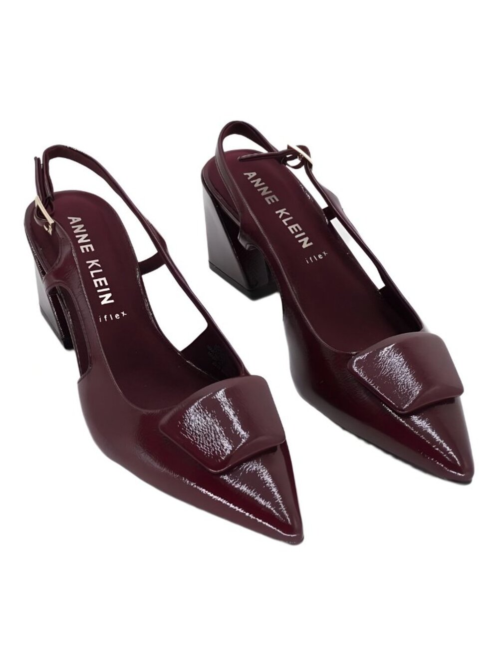 Anne Klein Renetta Slingback Pointed Toe Block Heeled Pumps Burgundy 8.5M